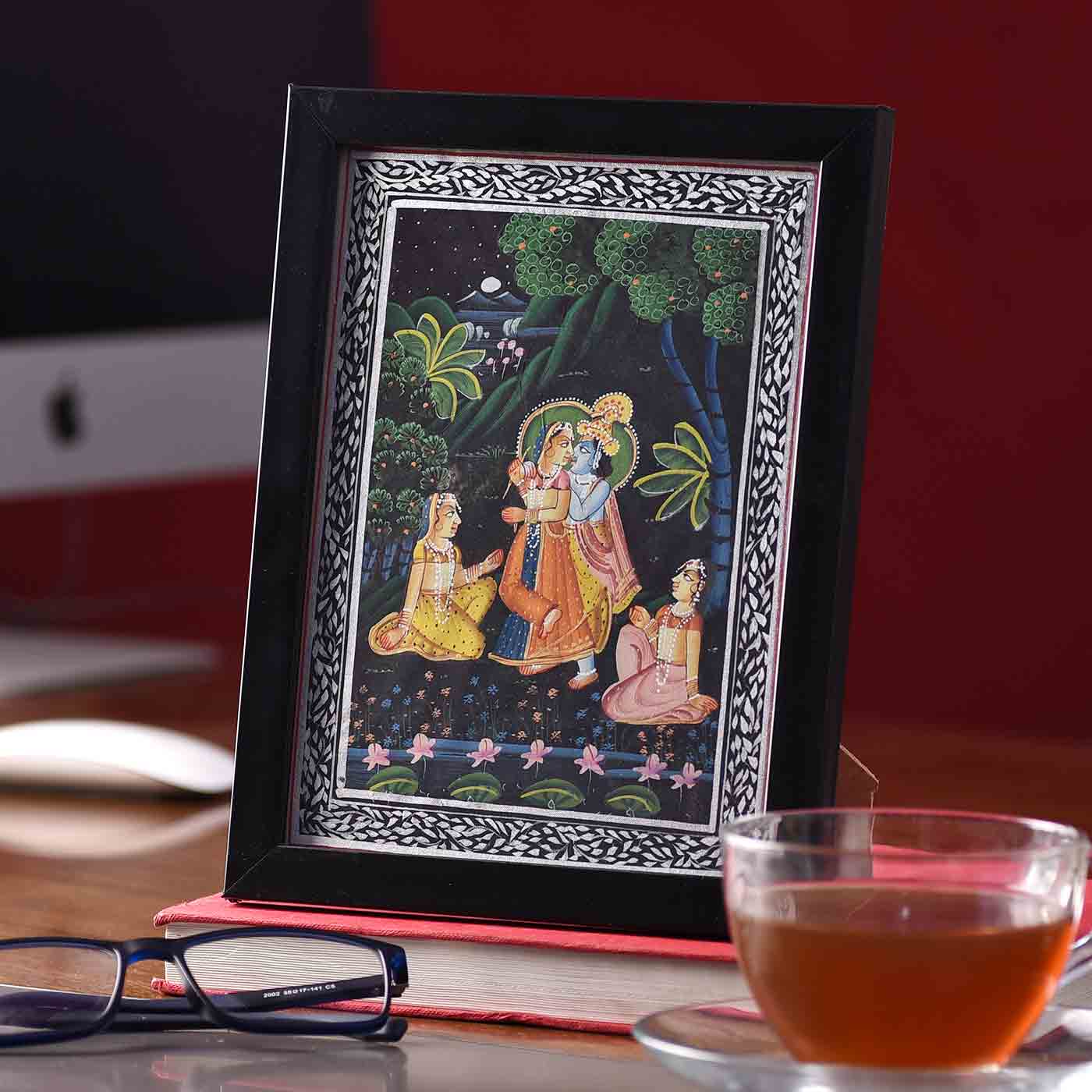 Beholding Radha Krishna Desktop Painting (Framed, 5.5*7.5 Inches)
