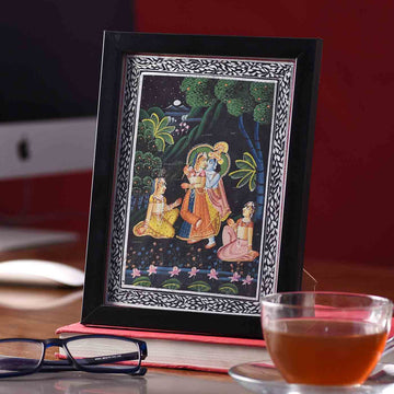Beholding Radha Krishna Desktop Painting (Framed, 5.5*7.5 Inches)