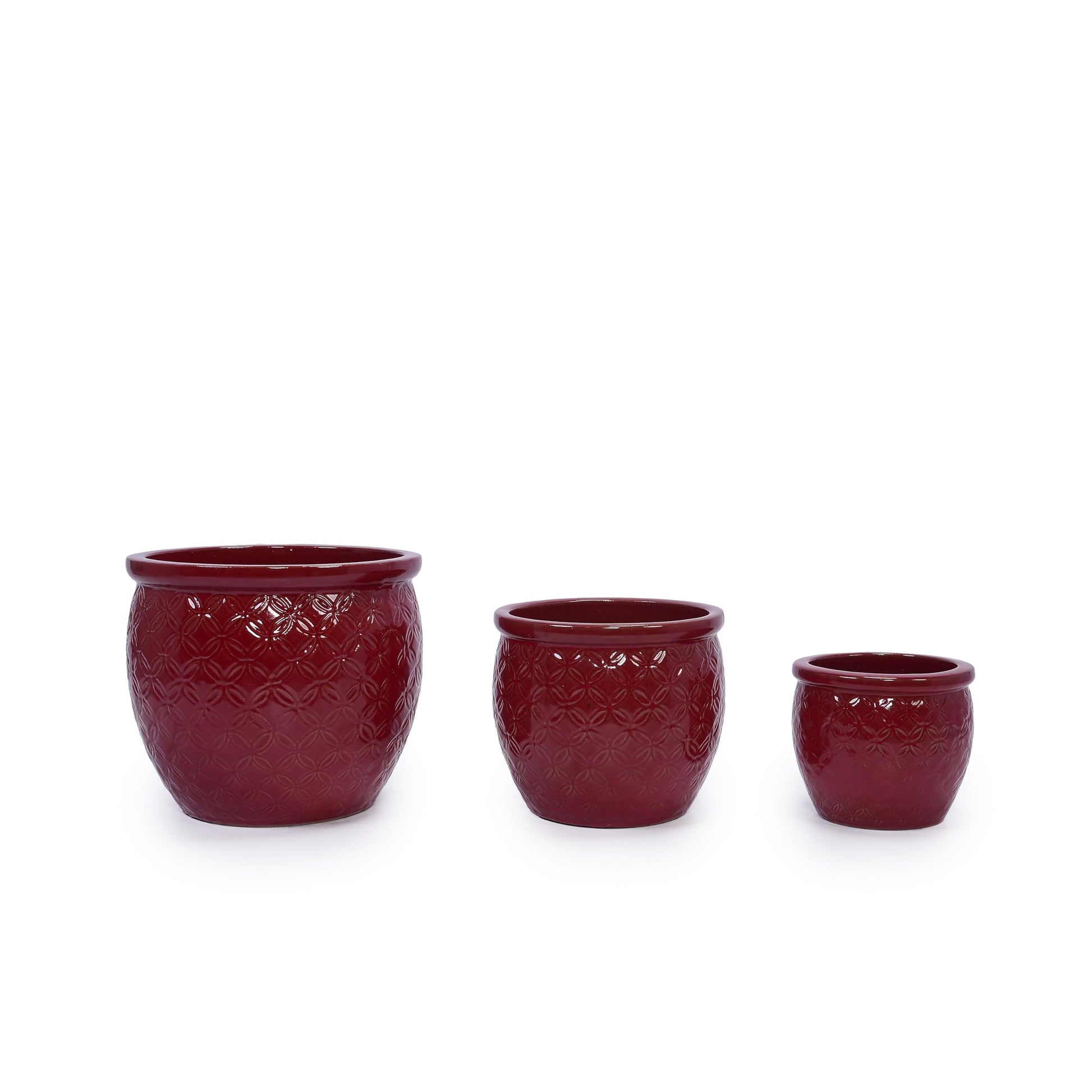 Set of 3 Ceramic Pots for Plants, 9/12/15 Inch, Quatrefoil Pattern Planters with Drainage Hole, Indoor and Outdoor Flower Pots for Pothos, Ivy, Succulent, Decorative Plant Gifts - Red Generic