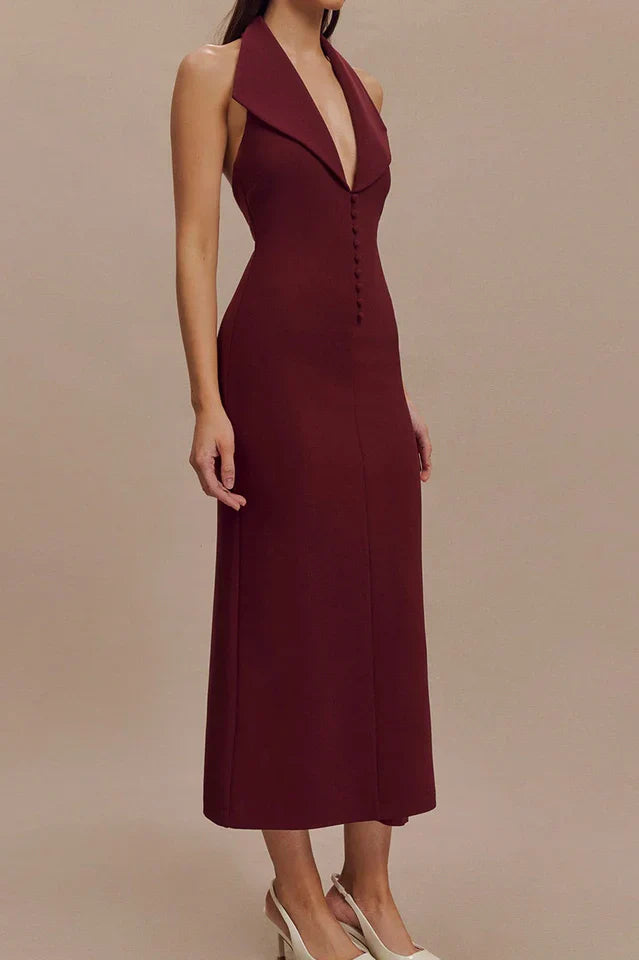 Annita Crepe Halter Midi Dress