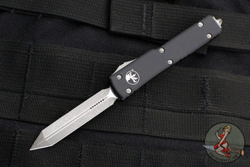 Microtech UTX-70 OTF Knife- Spartan Edge- Black Handle- Apocalyptic Plain Edge Blade 249-10 AP