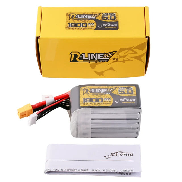 Tattu R-Line Version 5.0 1800mAh 6S 150C 22.2V Lipo Battery Pack With XT60 Plug