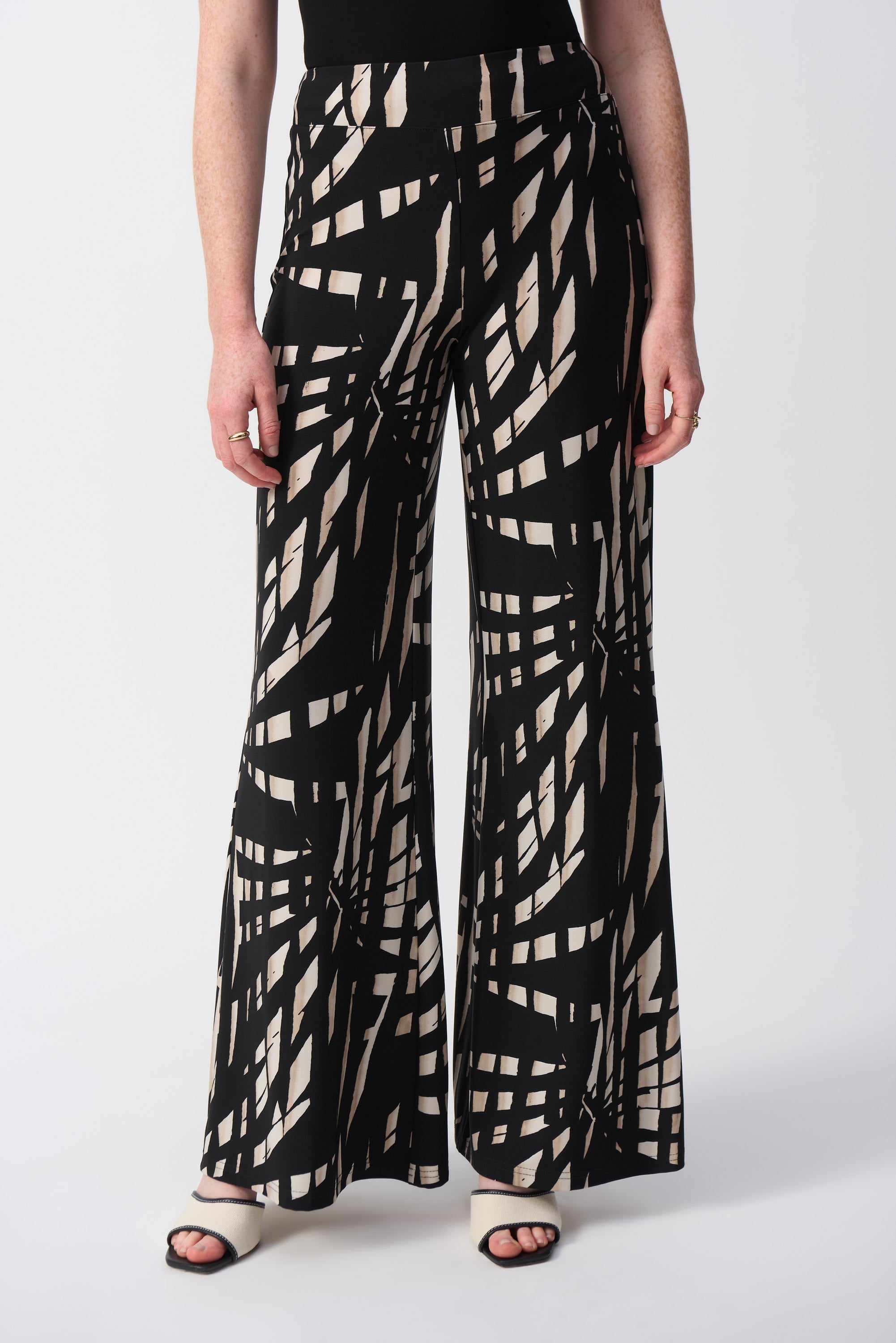 Joseph Ribkoff Black/Multi Tropical Print Wide Leg Pants Style 251274