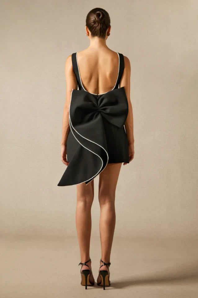 Cecila Bowknot Pearl Backless Mini Dress