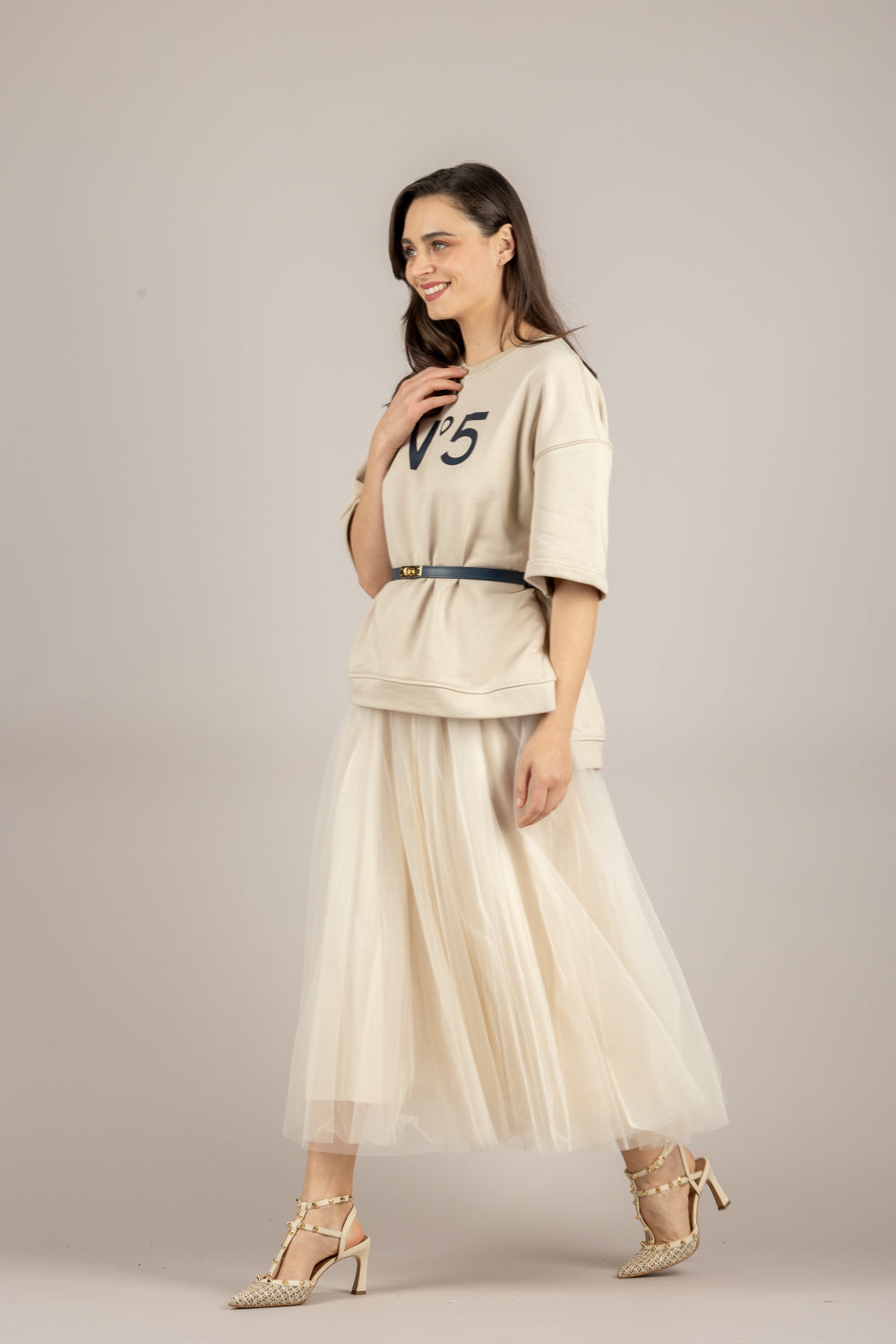 TENSIONE IN - 26M4384 - FELPA BEIGE/BLU