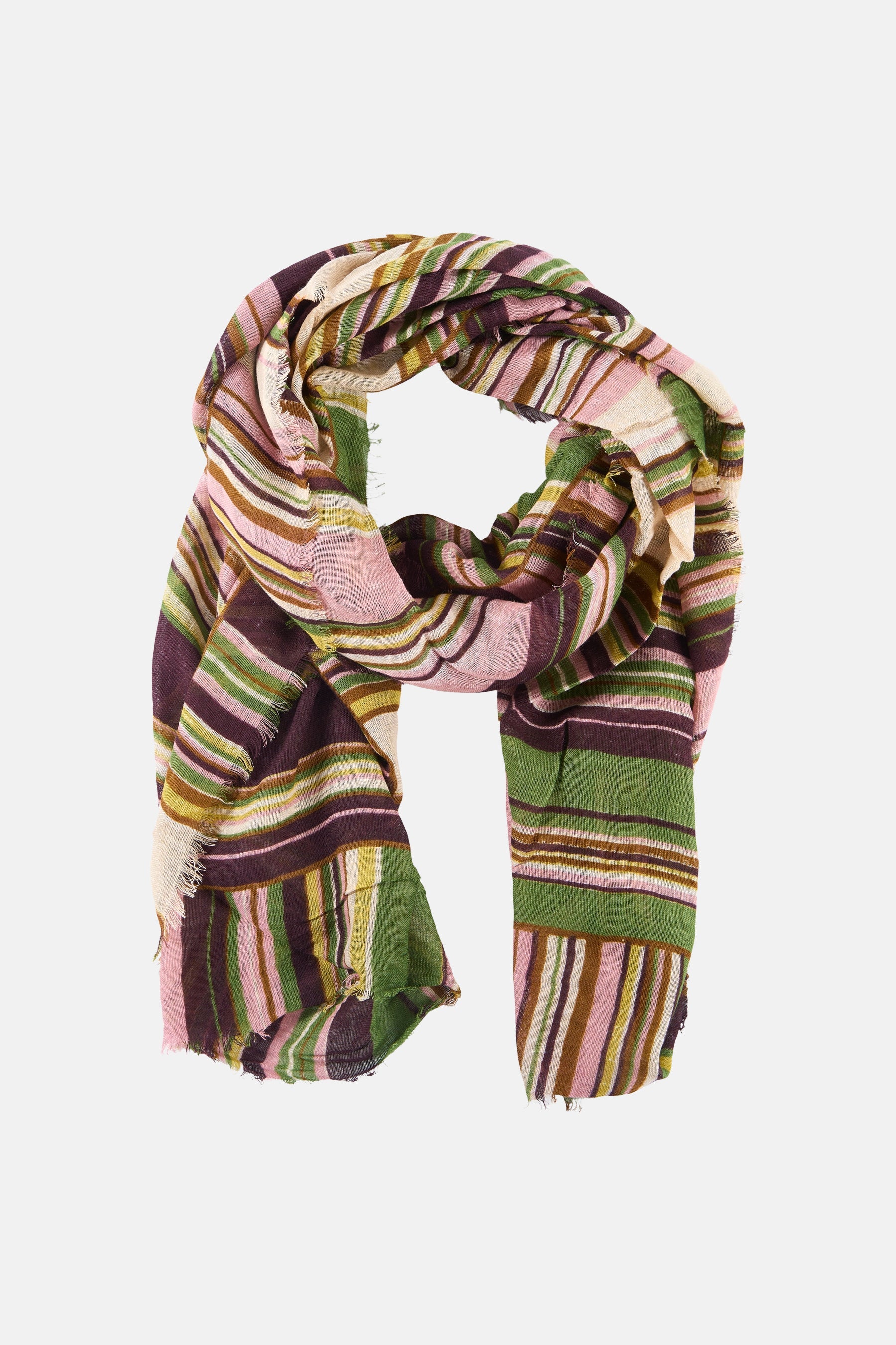 Multicolour sjaal van MANGO, met een gestreept patroon en gerafelde randen.