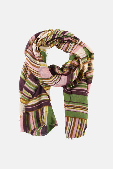 Multicolour sjaal van MANGO, met een gestreept patroon en gerafelde randen.