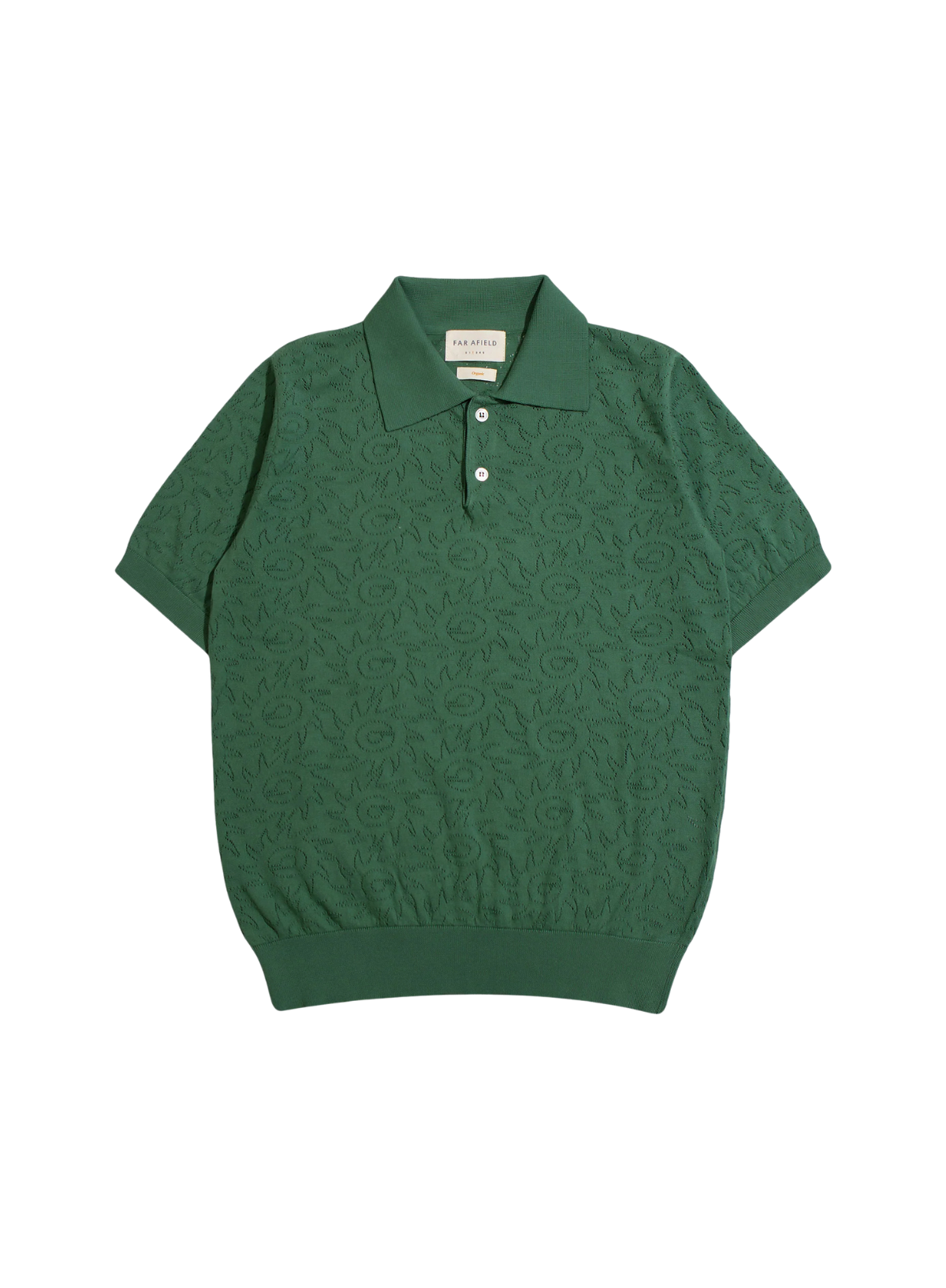 Far Afield Belser Knitted S/S Polo in Tropical Green Sun Swirls