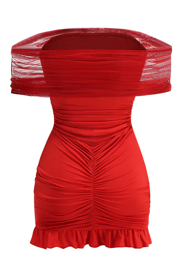 Slinky Off Shoulder Mesh Mini Dress