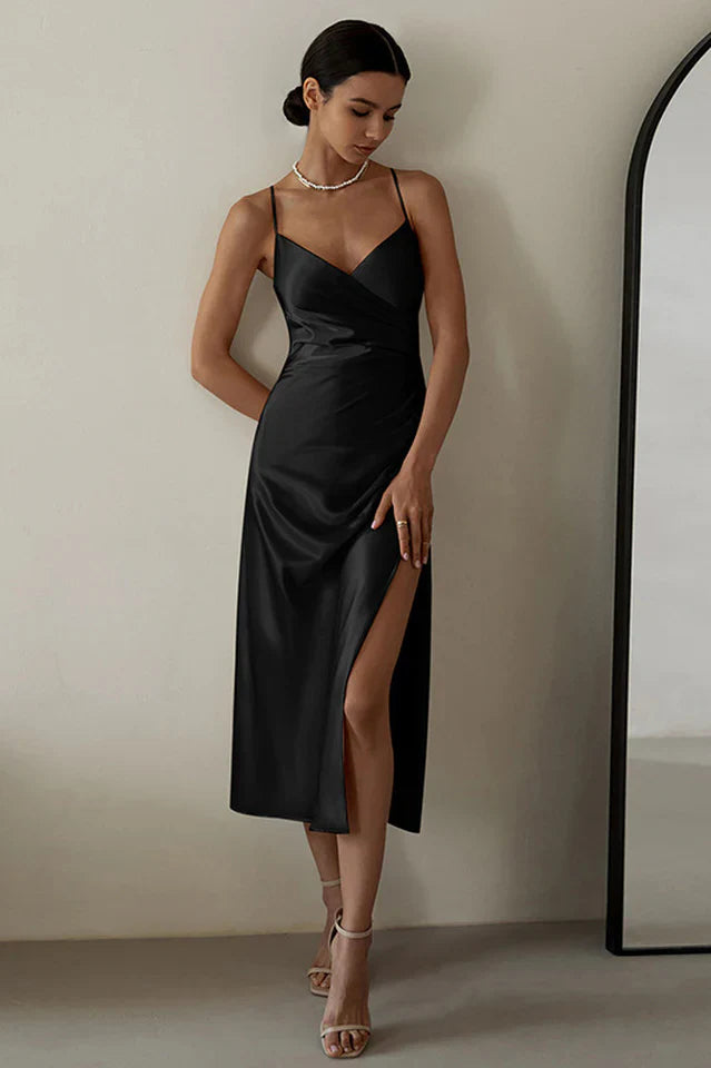 Ruched Trim High Split Cami Midi Dress