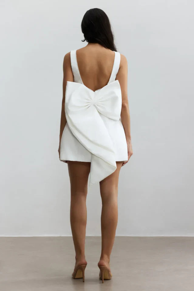 Cecila Bowknot Pearl Backless Mini Dress