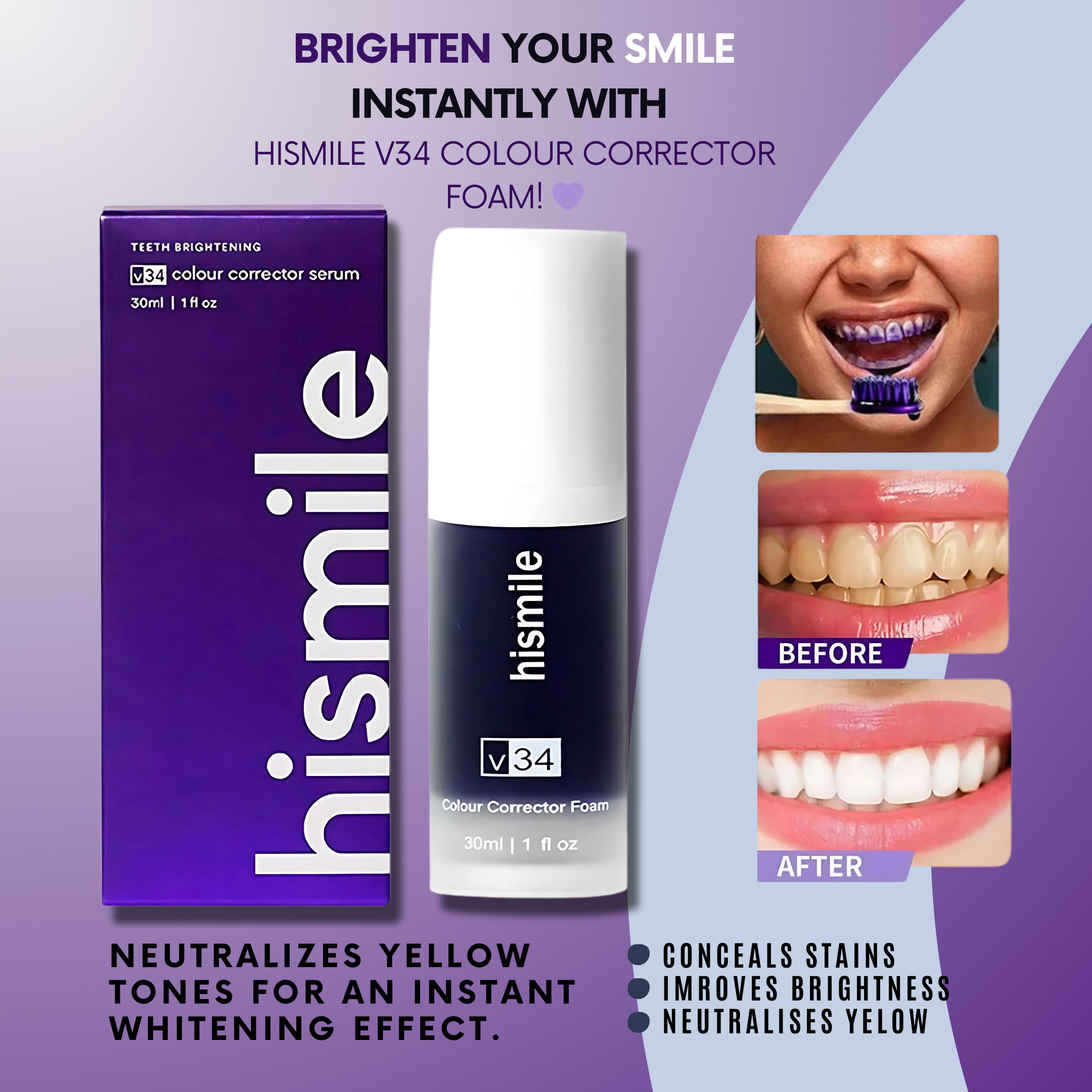 Hismile V34 Tooth Whitening Mousse – Mousse Blanchissante & Correction de Couleur