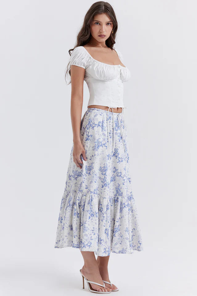 Aitana Blue Print Top + Skirt Set