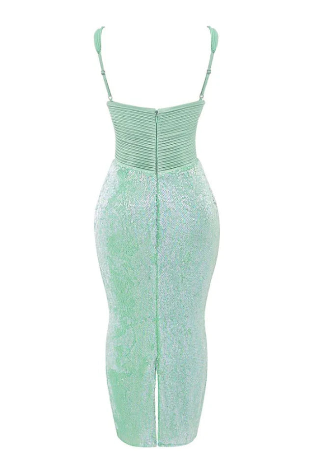 Thala Seafoam Sequin Corset Midi Dress