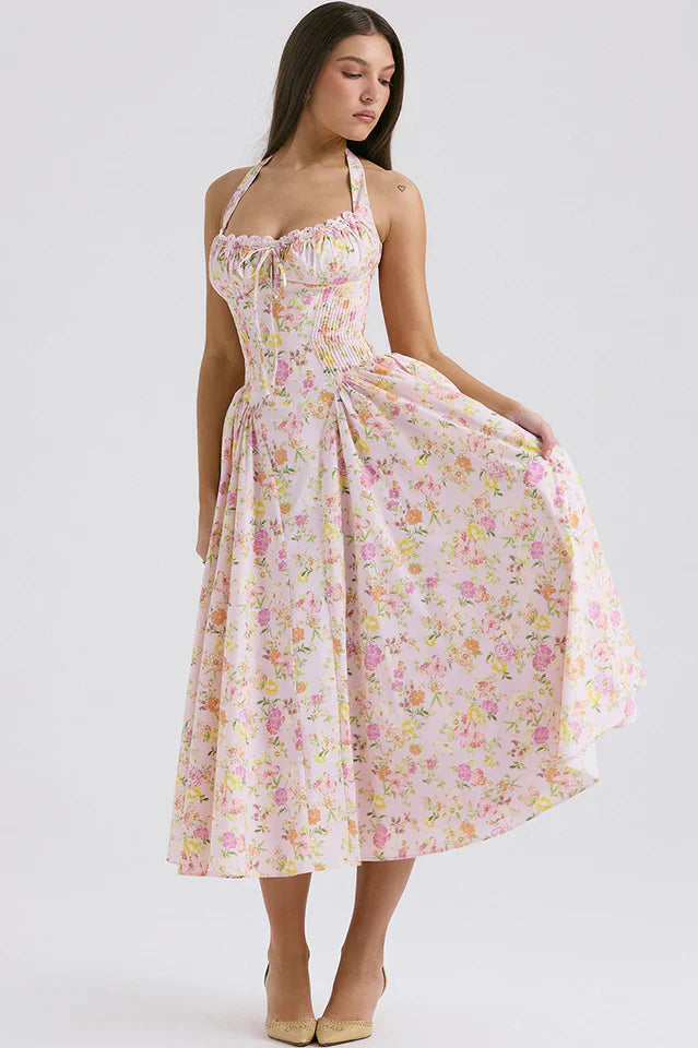 Adabella Cotton Halter Midi Sundress