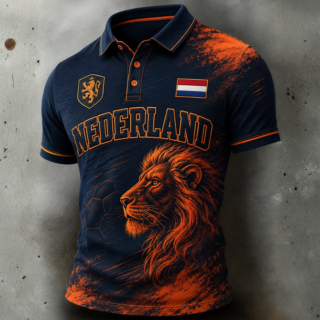 Heren Slim Fit WK Oranje blauw Poloshirt