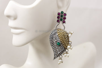 Dual Tone Paisley Earrings - Multicolor