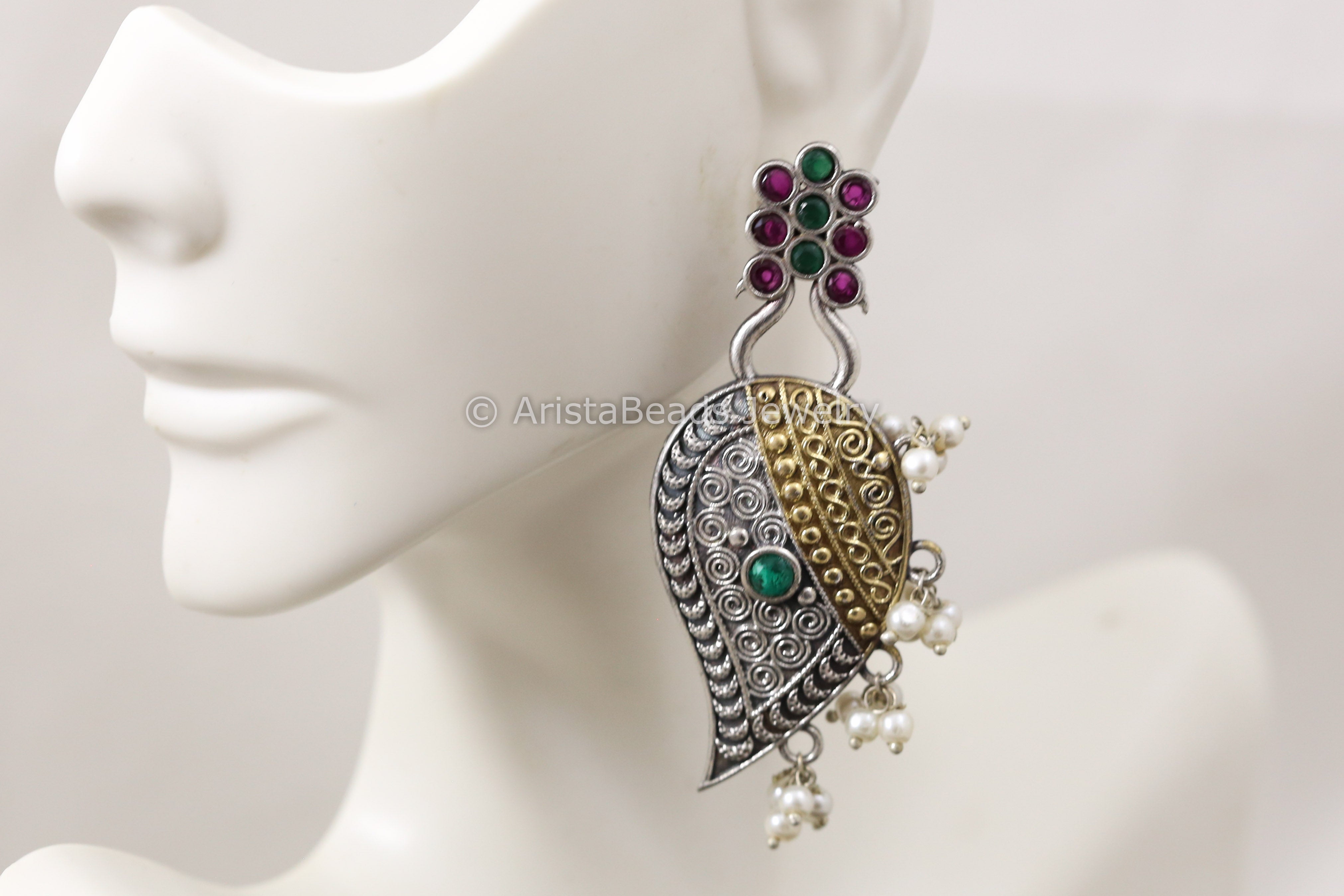 Dual Tone Paisley Earrings - Multicolor