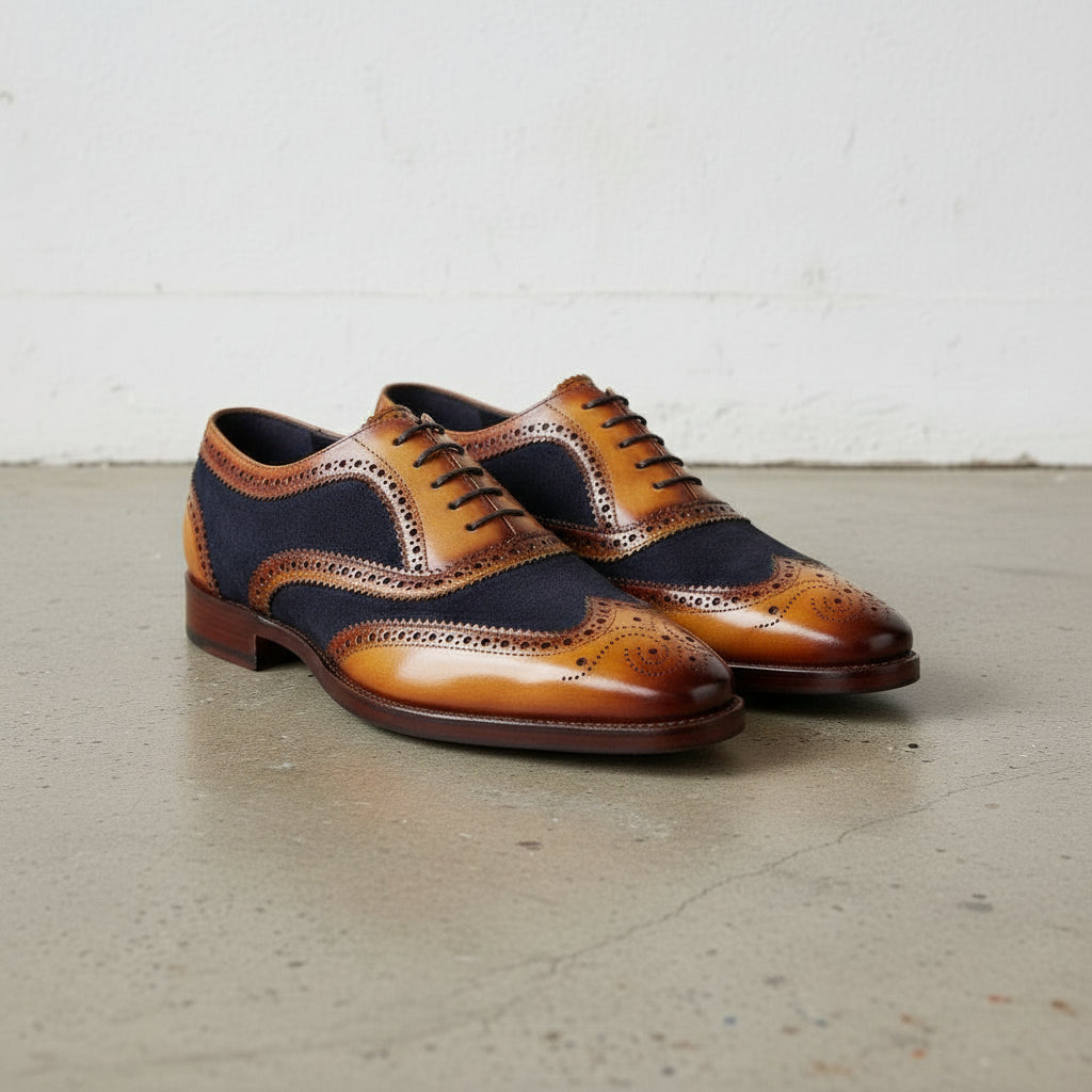 Handcrafted Men's Two-tone Wingtip Brogue Dress Shoes