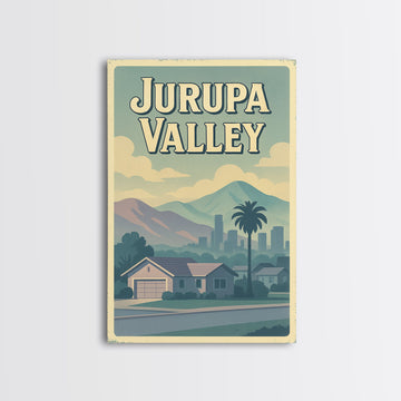 Jurupa Valley Travel Poster, Canvas Print, Pastel Retro Travel Art, Jurupa Valley Poster Print, Living Room Wall Art, Fine Art Print
