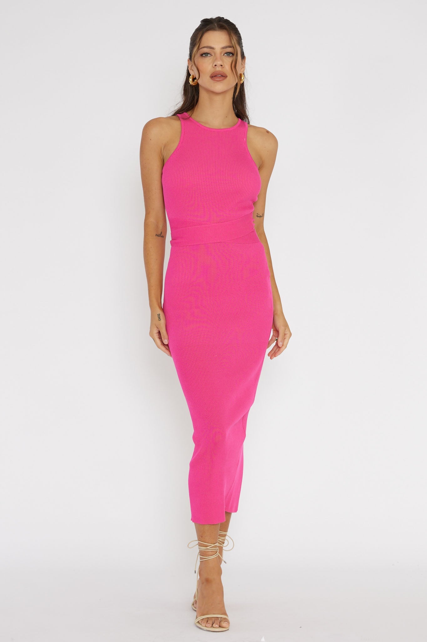 Charmed Me Ribbed Knit Midi Dress Hot Pink by Selfie Leslie