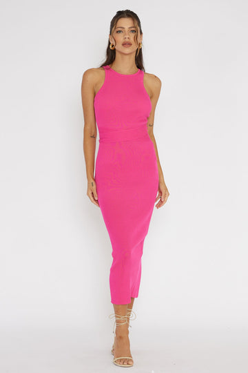 Charmed Me Ribbed Knit Midi Dress Hot Pink by Selfie Leslie