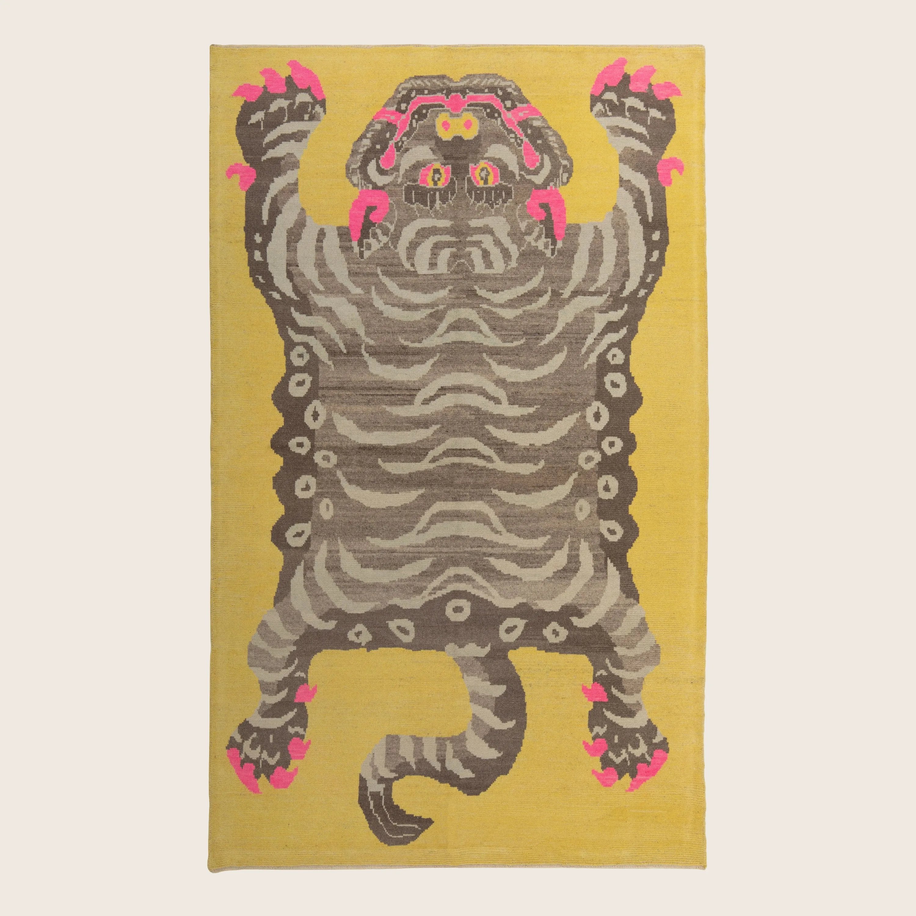 Yellow Contemporary Tiger Wool Rug - 6'8" x 10'6"