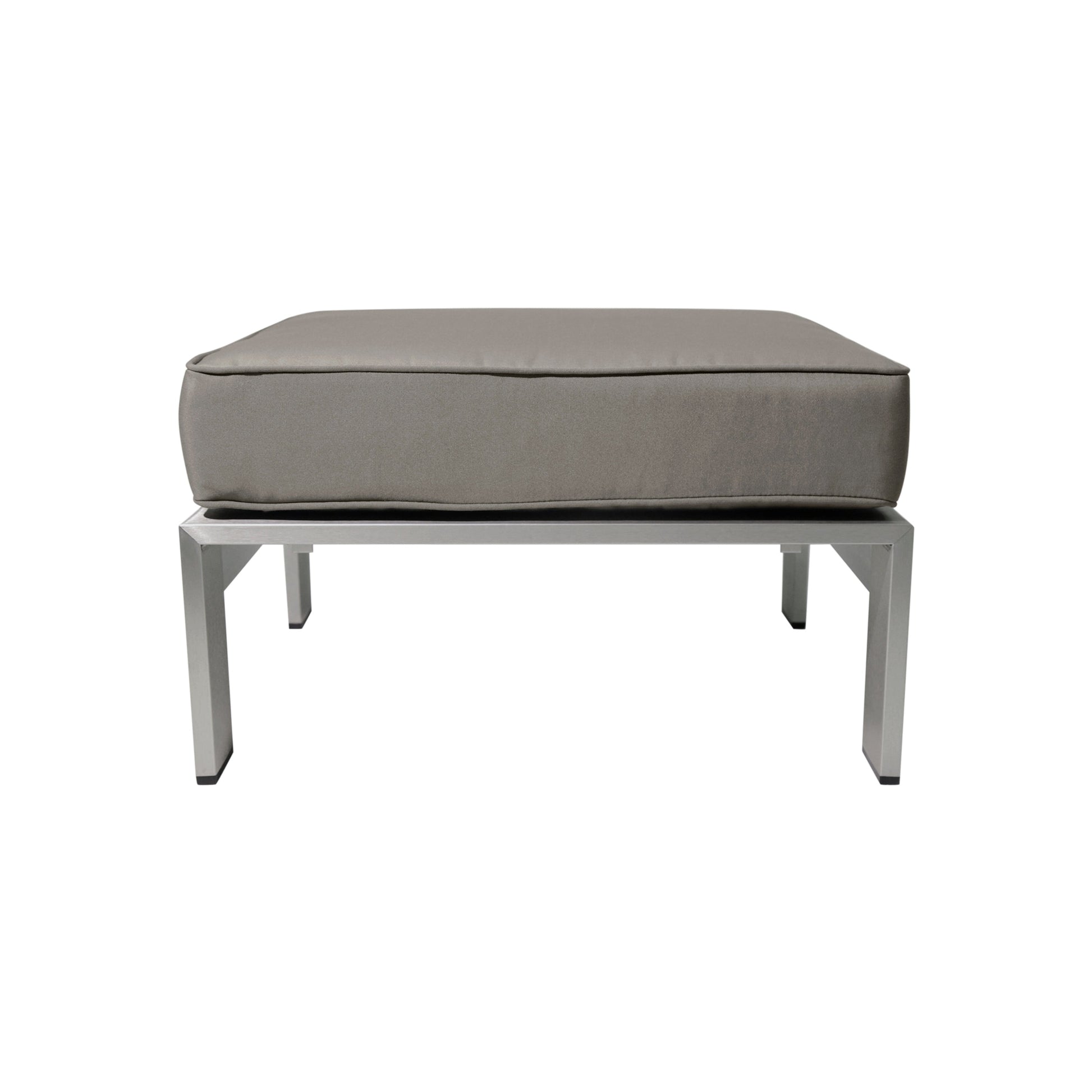 Aya Coral Cushioned Auminum Ottoman, Silver and Gray