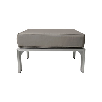 Aya Coral Cushioned Auminum Ottoman, Silver and Gray