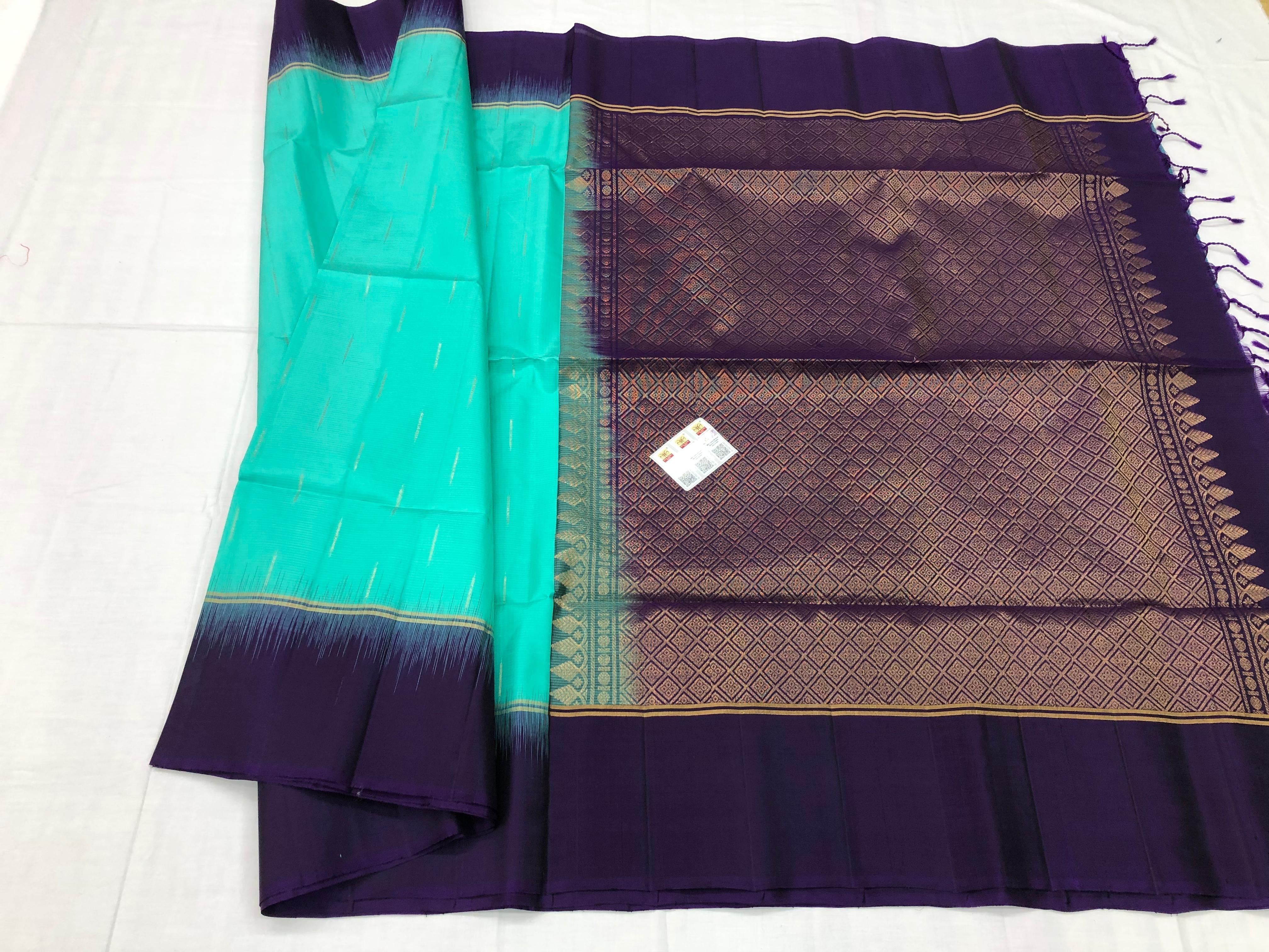 Kanchipuram Pattu Soft Silk Saree Pure Indian Silk Sari Blue| SS26