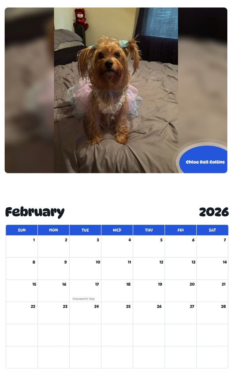 October 2025 - September 2026 Chloe Bell Collins - Pawidols Pet Calendar