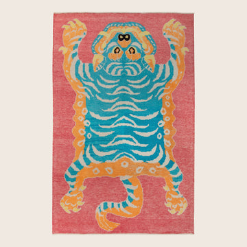 Blue Salmon Contemporary Tiger Wool Rug - 4'8'' x 7'3''