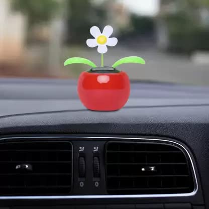 VOILA Solar Dancing Flower Plant Accessories for Car Dashboard (Red)
