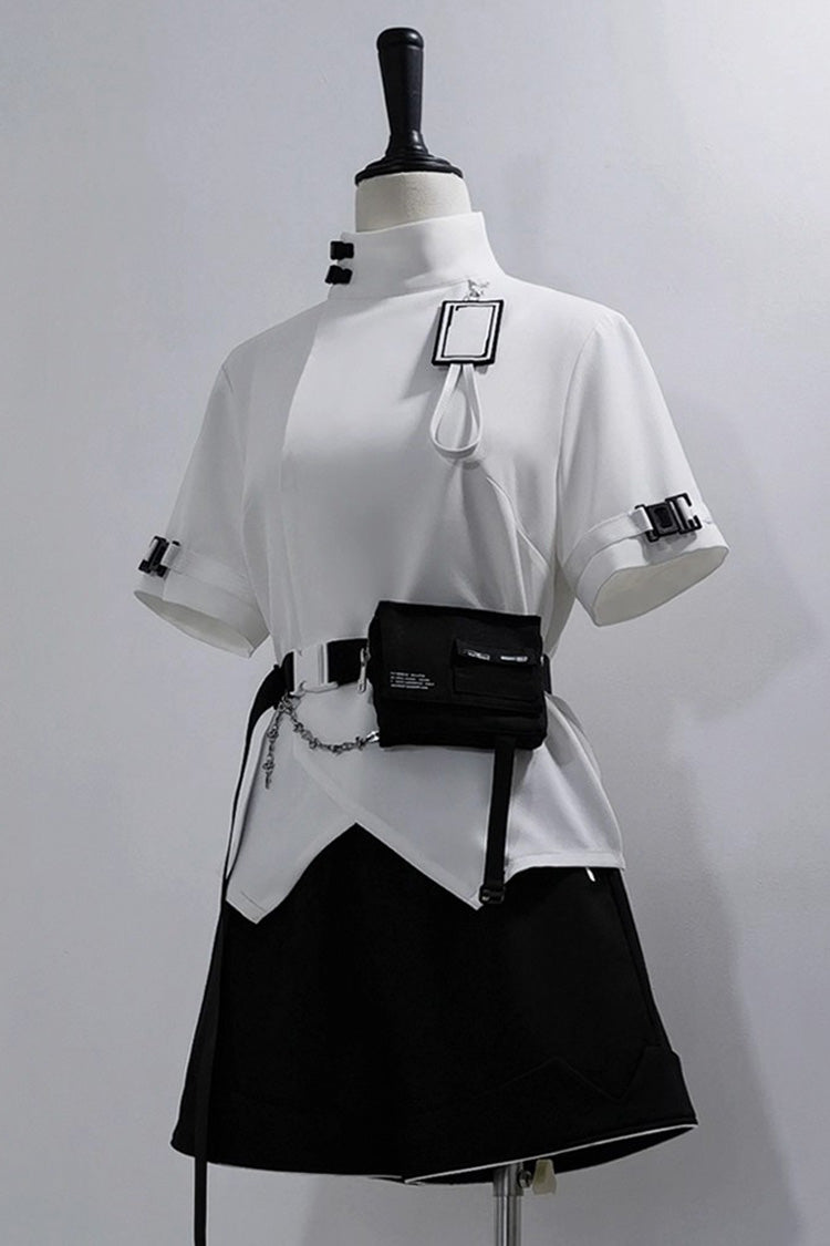 White Functional Style Stand Collar Short Sleeves Ouji Fashion Prince Handsome Lolita Blouse