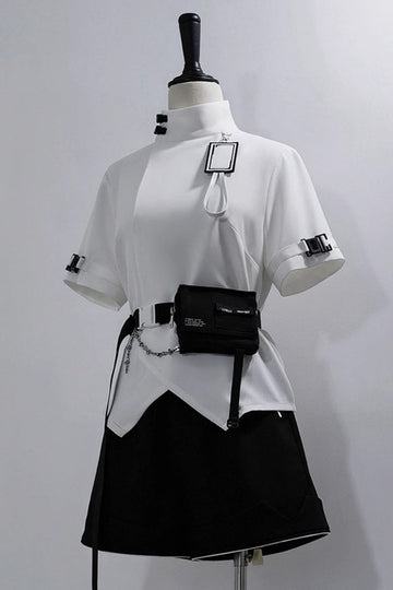 White Functional Style Stand Collar Short Sleeves Ouji Fashion Prince Handsome Lolita Blouse