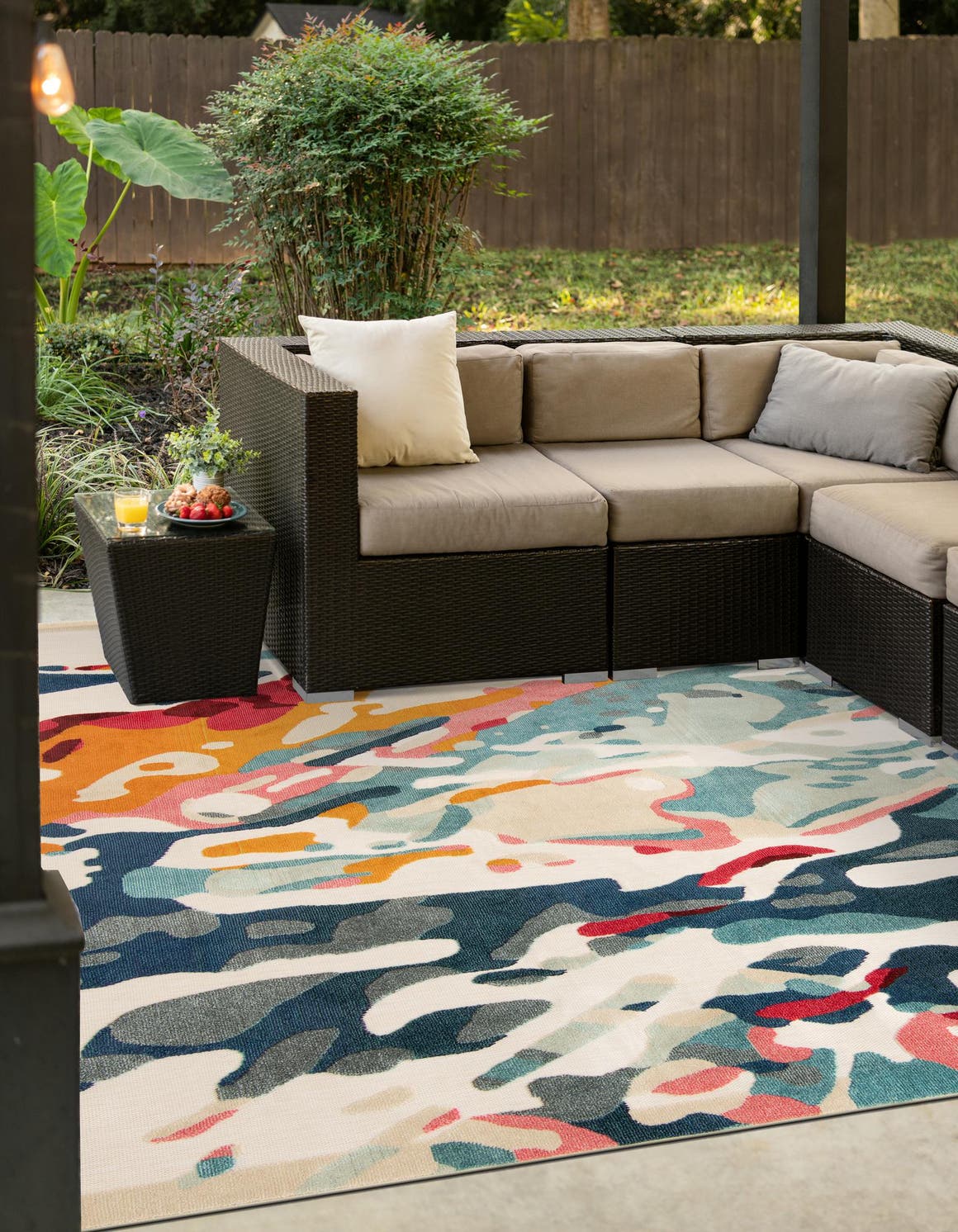 Multicolor 10' x 10' Outdoor Casablanca Square Area Rug Weather Resistant for Patio, Deck, Terrace, Balcony, Porch Polypropylene Vivid Colorful Modern Carpet for Sale at Rug Engine