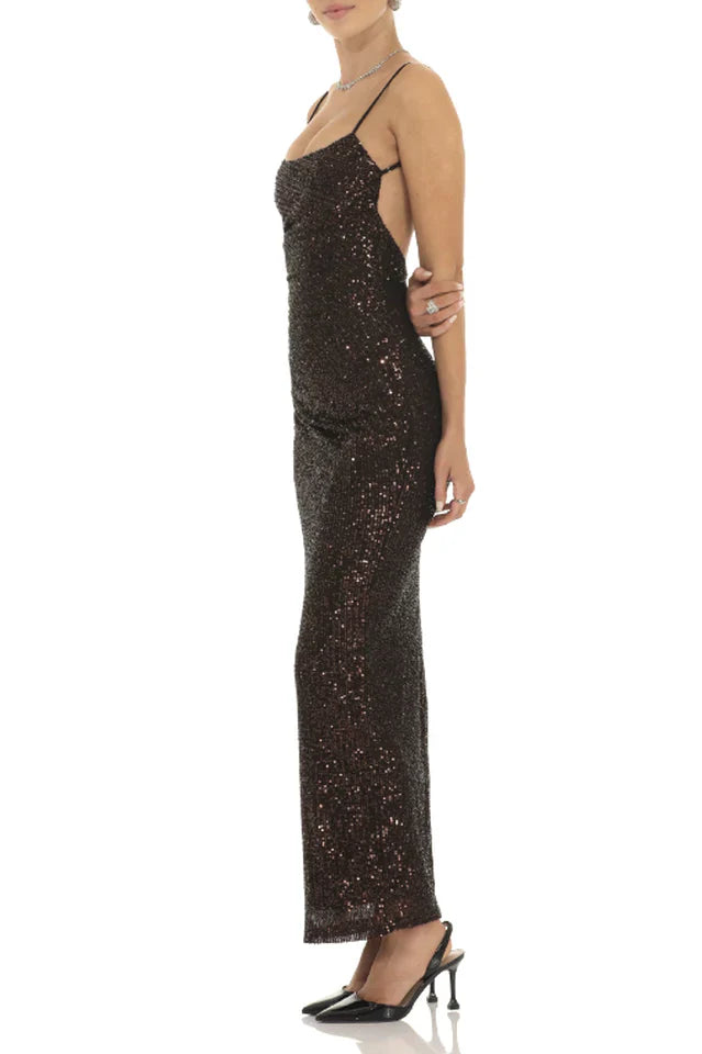 Copper Sequin Bodycon Maxi Dress