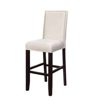 Fabric Upholstered Wooden Bar Stool with Nailhead Trim,White and Black
