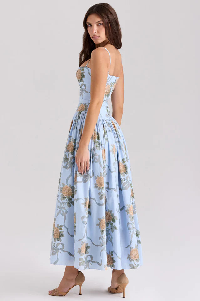 Vintage Rose Print Cotton Midi Sundress
