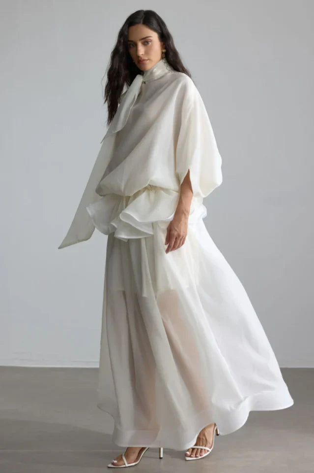 Eliza Tie Neck Semi-Sheer Dress
