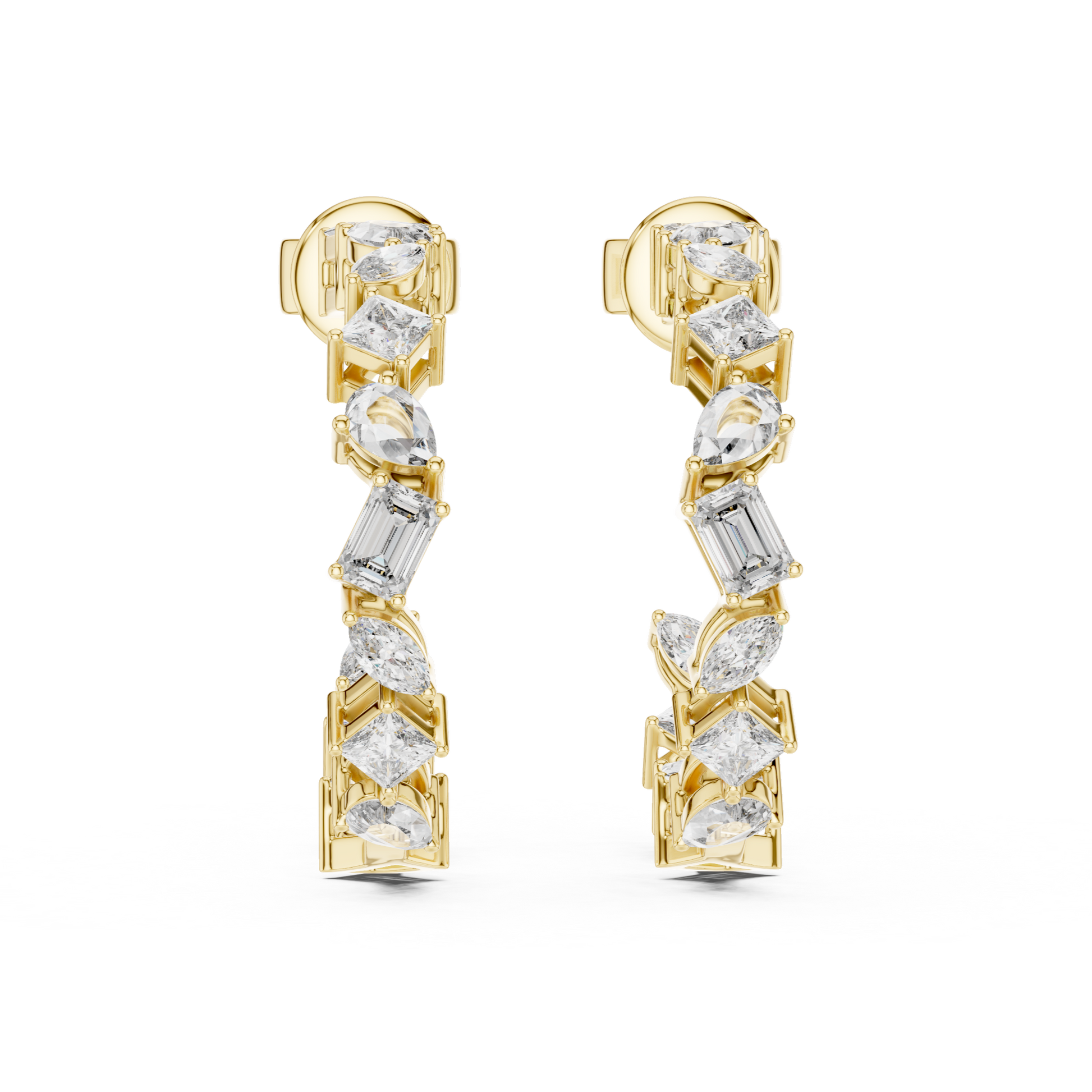 Elegant Rose Gold Hoop Earrings with Mixed-Cut Diamonds