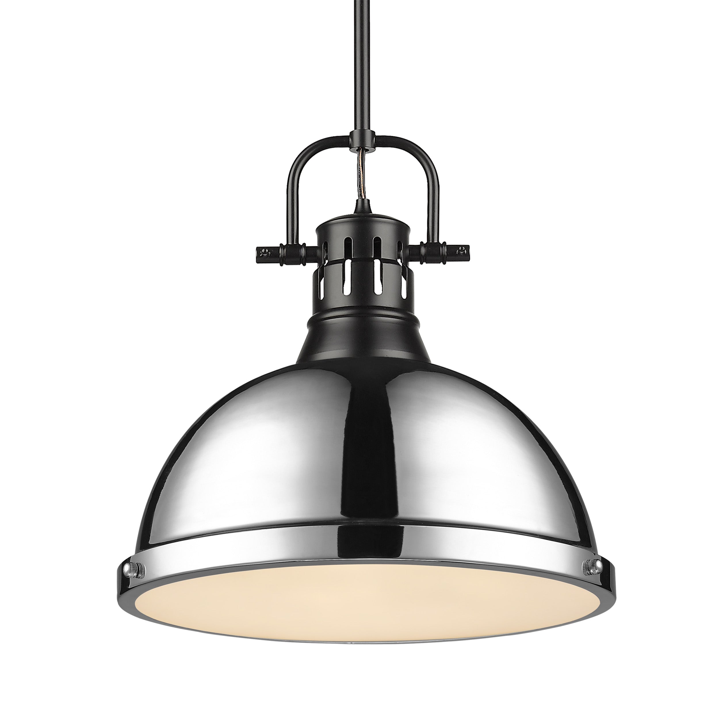 Duncan 1-light 14in Rod Hung Pendant in Matte Black and Chrome shade - Golden Lighting