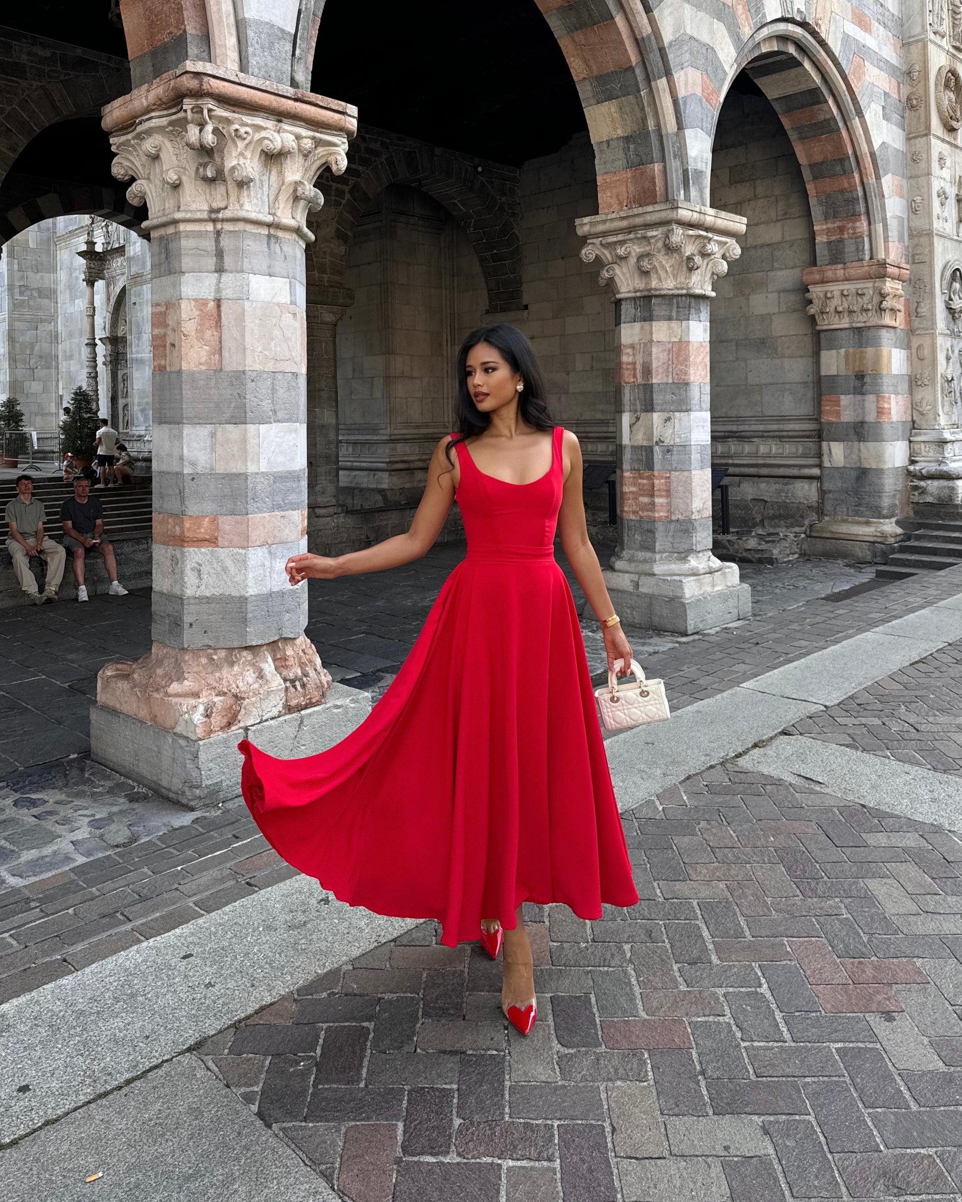 The Scarlett Midi Dress in Classic Red