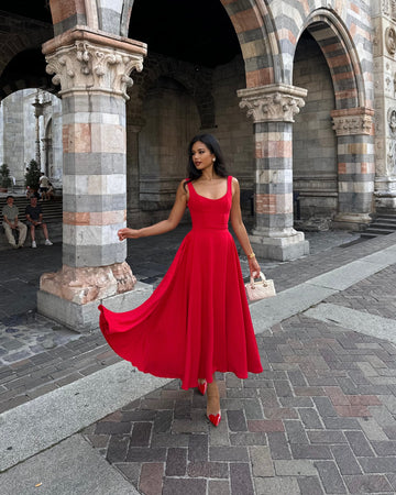 The Scarlett Midi Dress in Classic Red