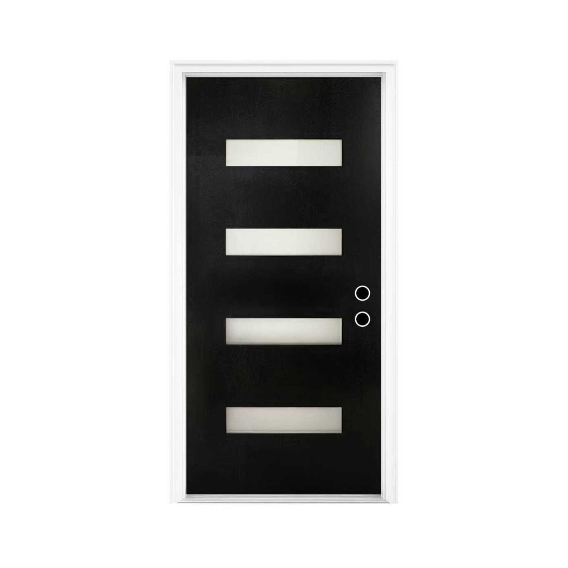 36" x 80" Inch Nuvia Modern Black Left Inswing Fiberglass Entry Door with 4-9/16 White Vinyl Frame
