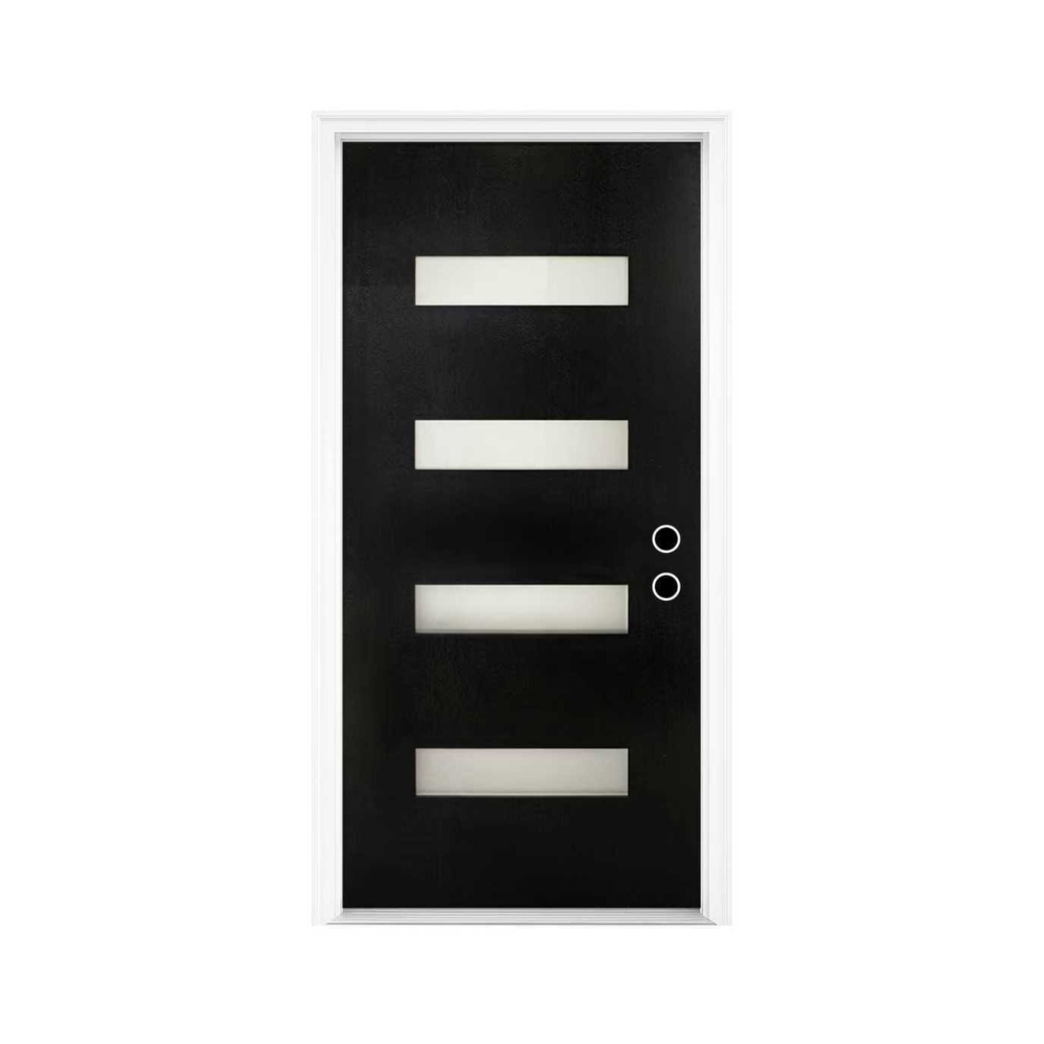 36" x 80" Inch Nuvia Modern Black Left Inswing Fiberglass Entry Door with 4-9/16 White Vinyl Frame
