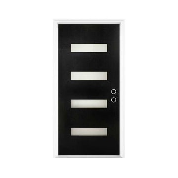 36" x 80" Inch Nuvia Modern Black Left Inswing Fiberglass Entry Door with 4-9/16 White Vinyl Frame