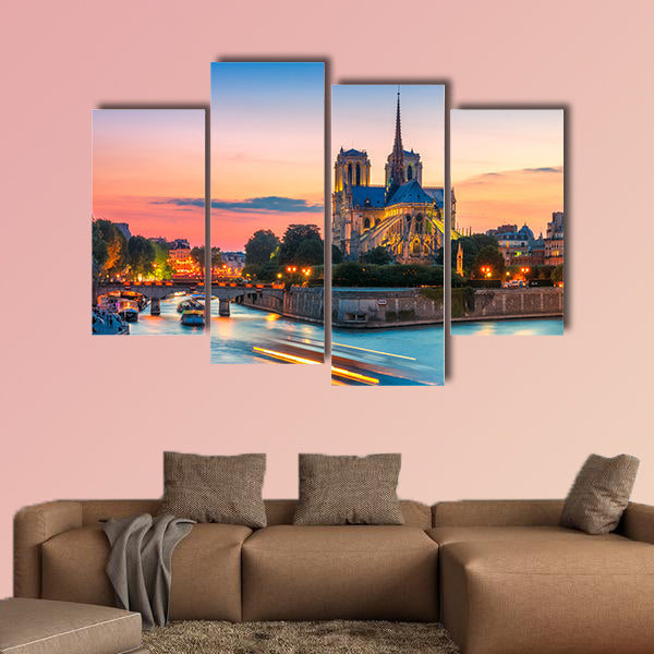 Cathedral of Notre Dame de Paris at sunset, France Multi panel canvas wall art