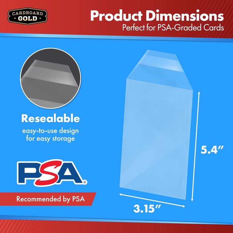 (2) Cardboard Gold PSA Graded Card Sleeves - Perfect Fit Resealable PSA Slab Sleeves Protector - Acid Free - 50 Count Packs