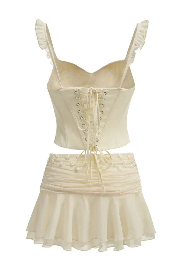 Amelia Corset Lace Up Ruffle Skirt Set
